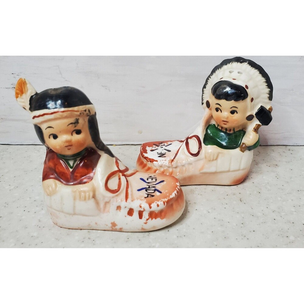 Vintage Nevada Native American Indian Salt & Pepper Shakers Reno Tahoe Japan MCM